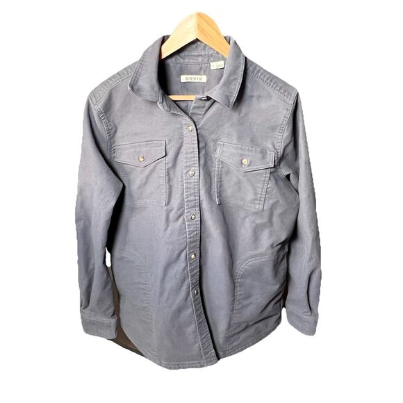 Orvis Jackets & Blazers - Orvis Womens Large Gray Canvas Shirt Jacket Shacket Snap Front Utility Workwear